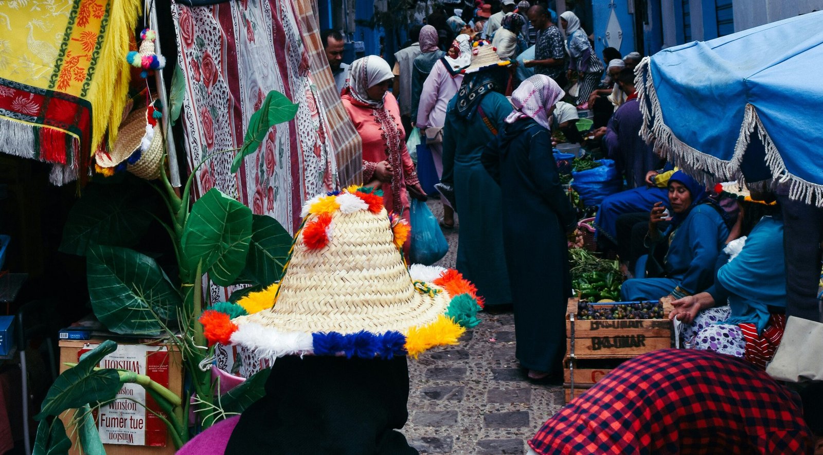 people walking near baskets